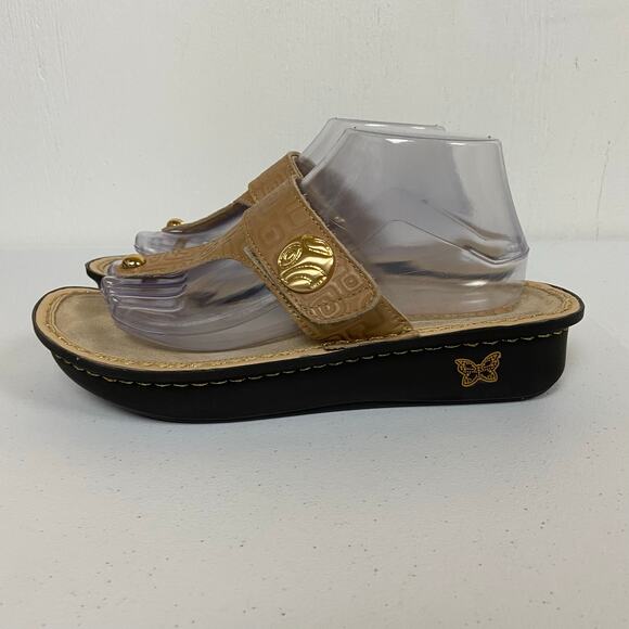 Alegria Women's Carina Tan Leather Wedge Thong Flip Flop Sandal Size 41 10.5-11 - Picture 4 of 10